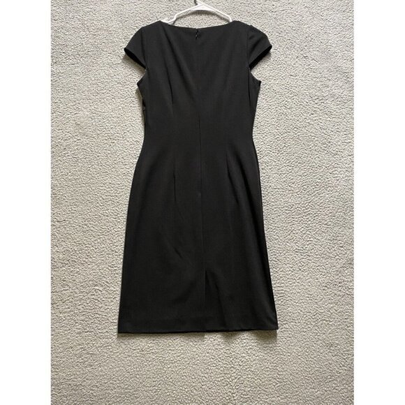Tahari Women's Black V Neck Short Sleeve Zippered Sheath Dress Size 4 - Picture 2 of 6